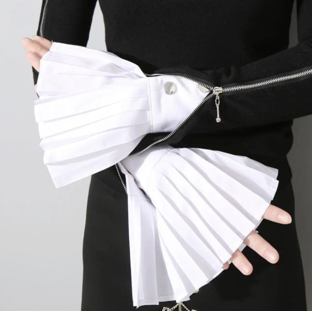 WHITE Marigold Shadows Pleated Wrist Cuffs Cotton Bracelets